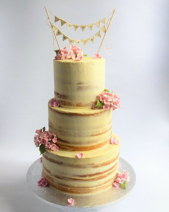 cake wedding options Karen's Naked pretty Semi Wedding sugar  posies with Cake